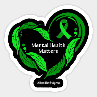 Mental health matters; feather heart, white type Sticker